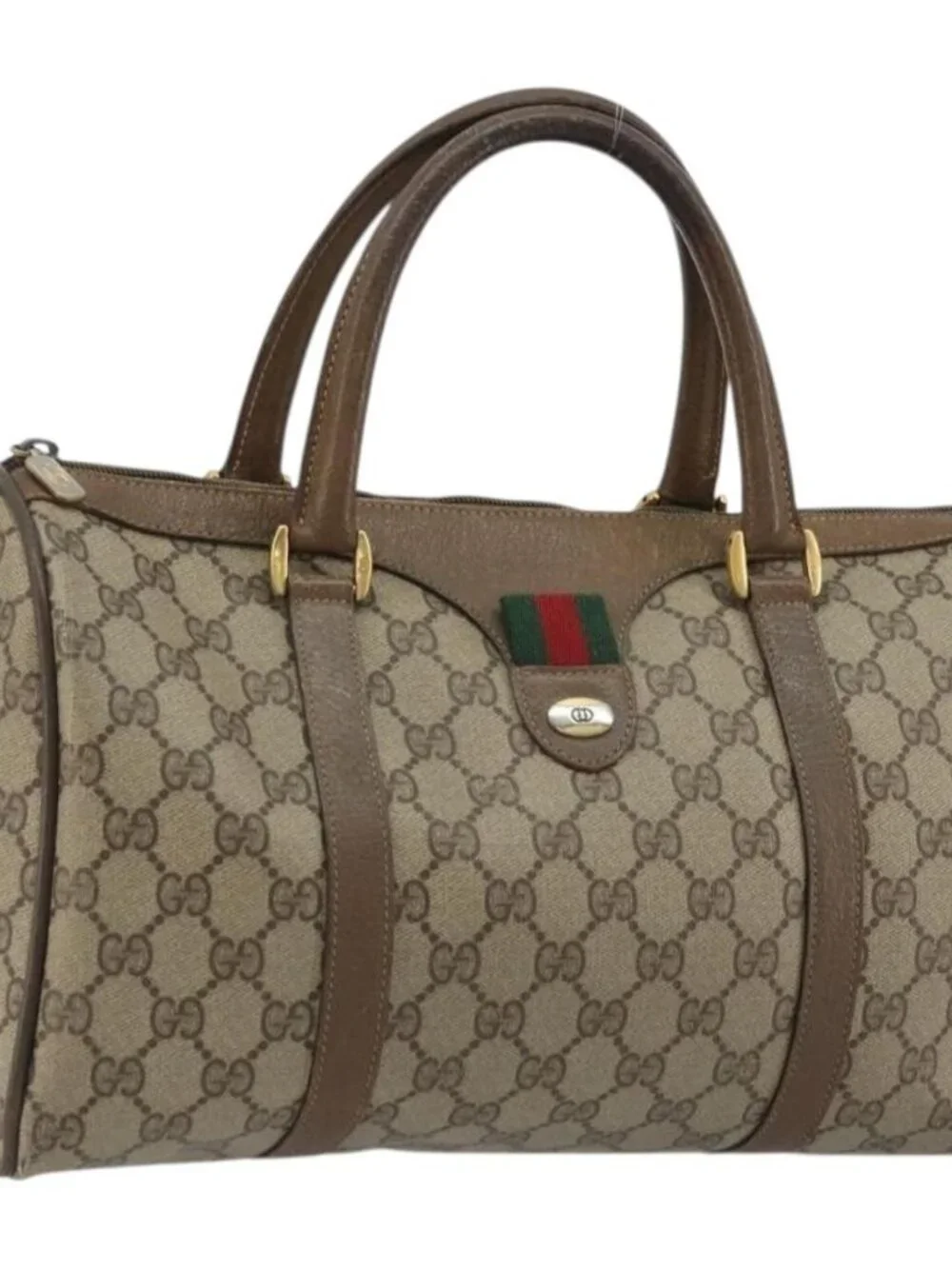GUCCI GG Supreme Web Sherry Line Bag PVC Beige Gold 39 02 007 Auth BA12075